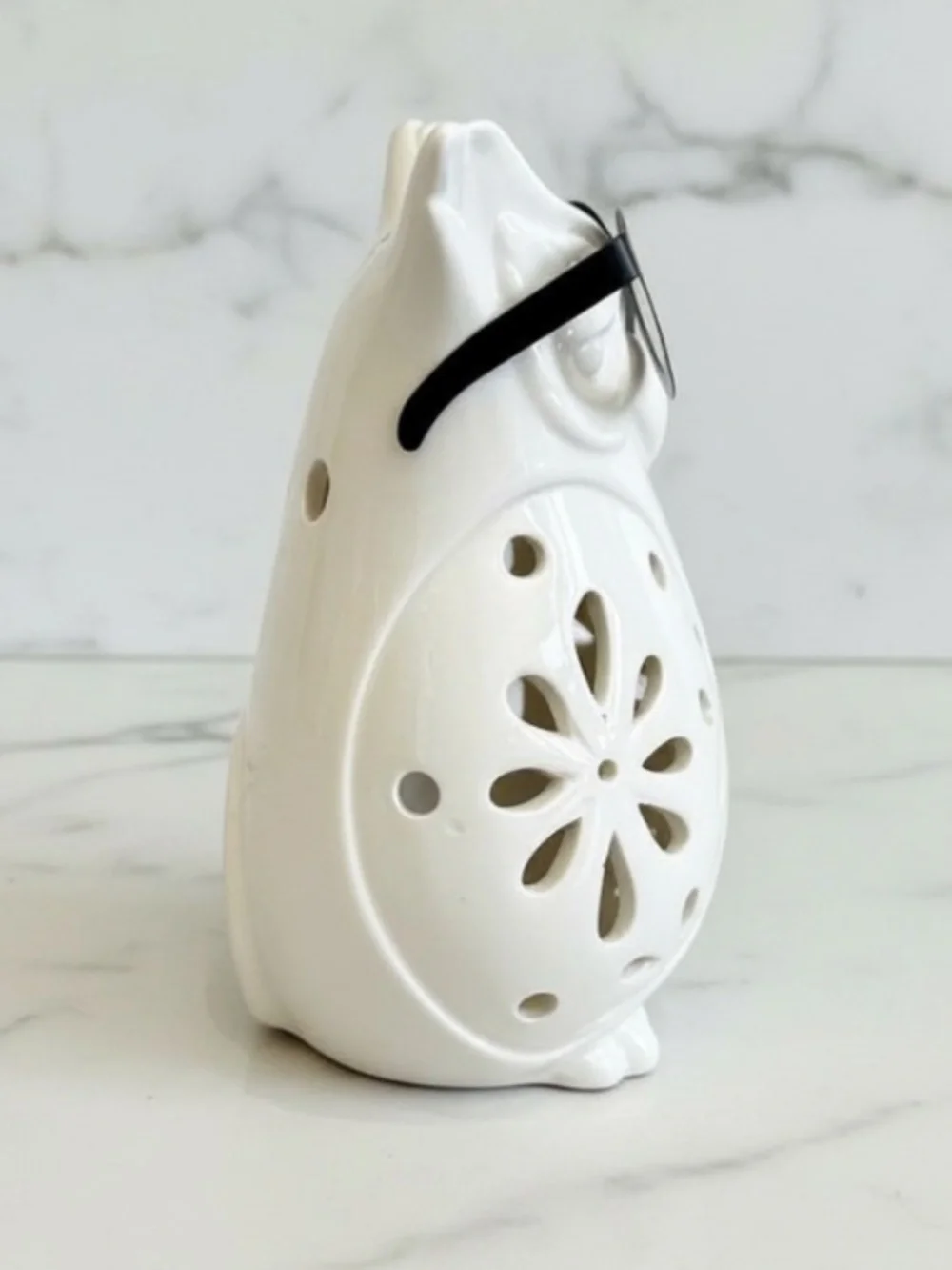 White Ceramic Owl Candle Holder